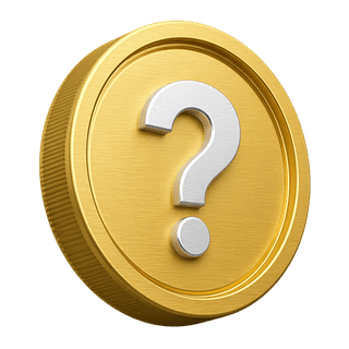 Moneta decorativa d'oro in 3D con punto interrogativo sulla pagina FAQ online